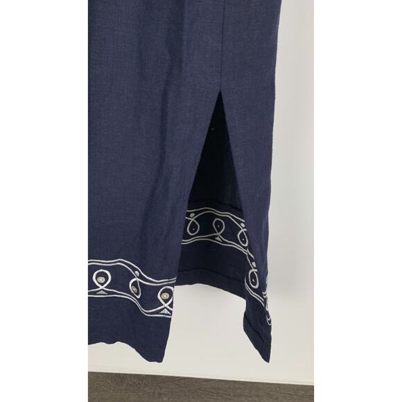 Stonebridge Womens Linen Navy Blue Sleeveless Dress Embroidered Back Zip Size 14 - Picture 5 of 8